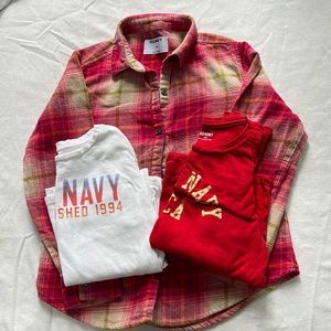 Girls Flannel & long sleeve T-shirt bundle, medium Old Navy